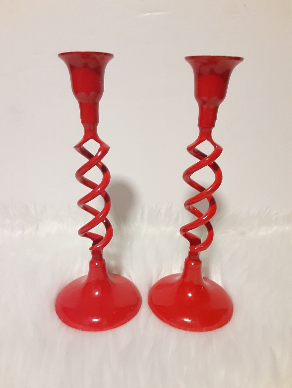 Vintage Candlesticks Taper Candle Holder Set Red Barley Twist Stem